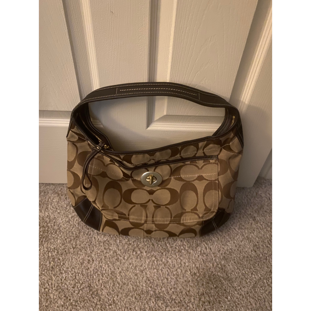 Vintage Coach Ergo Signature Canvas Hobo Shoulder Bag with Turnlock in Brown - Picture 4 of 5
